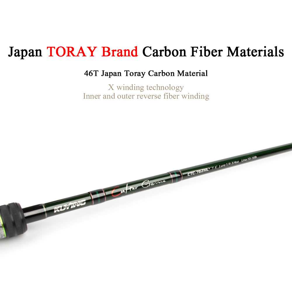 KUYING CULTER GAME 2.28m 2.37m 2.46m 2.49m 2.58m Spinning Casting Fishing Lure Rod Fish Cane Stick Pole Carbon Medium light hard